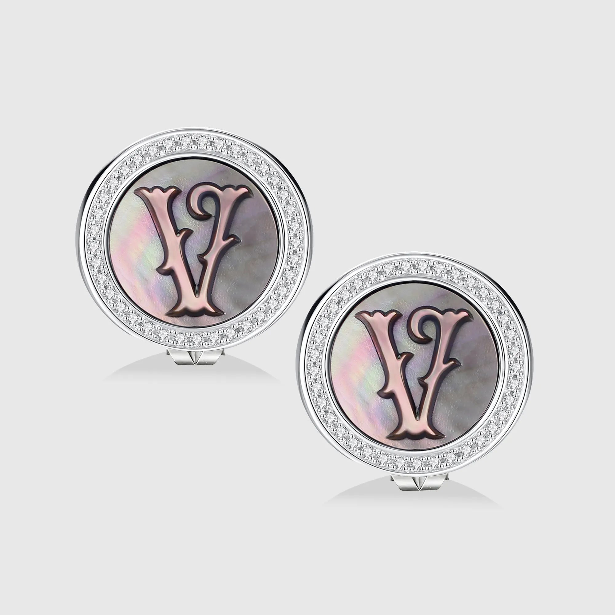 Initial V Stud Earring – Silver & Mother of Pearl