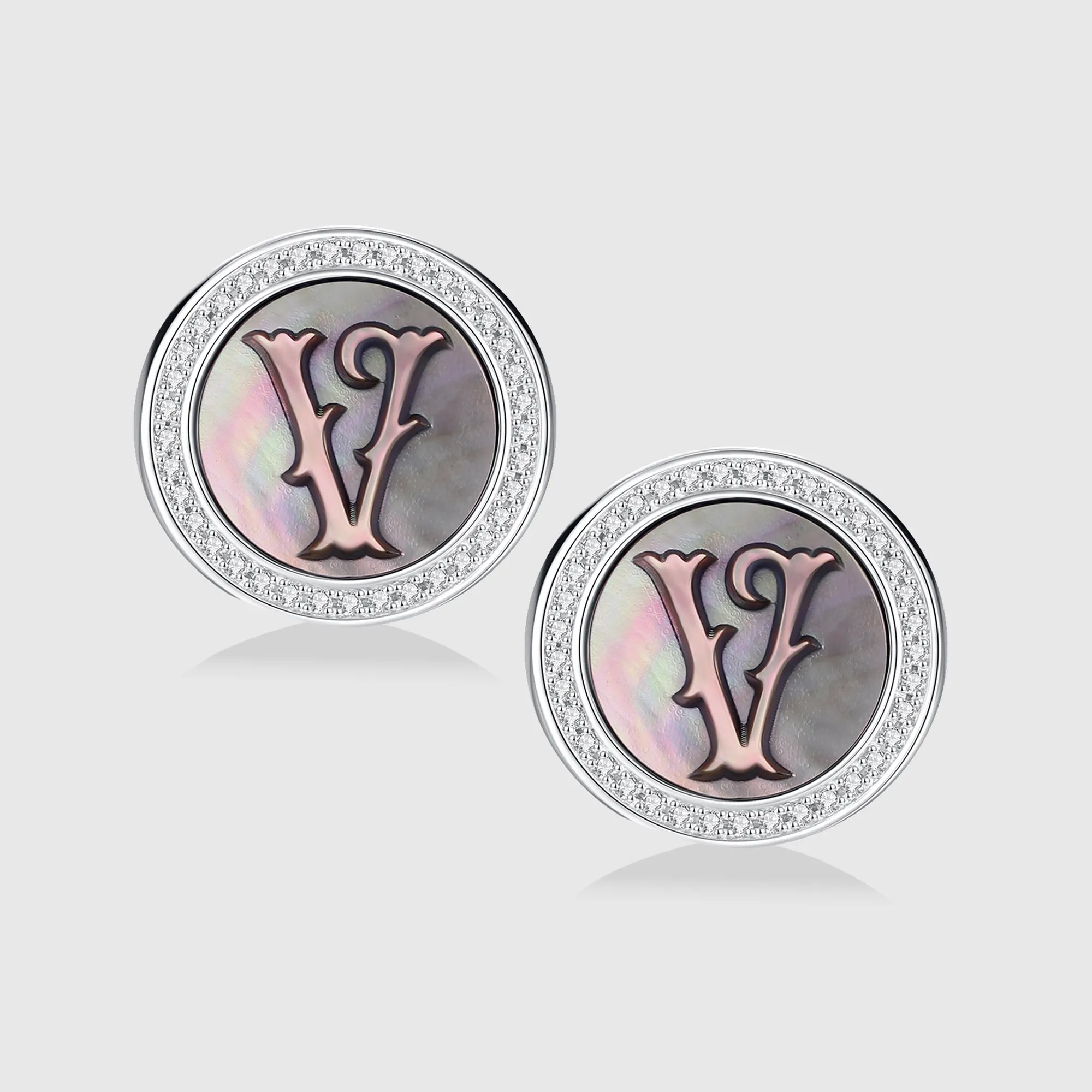 Initial V Stud Earring – Silver & Mother of Pearl