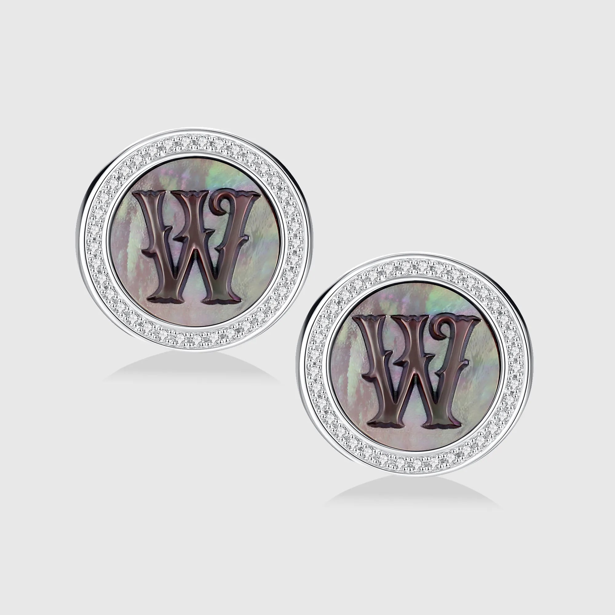 Initial W Stud Earring – Silver & Mother of Pearl