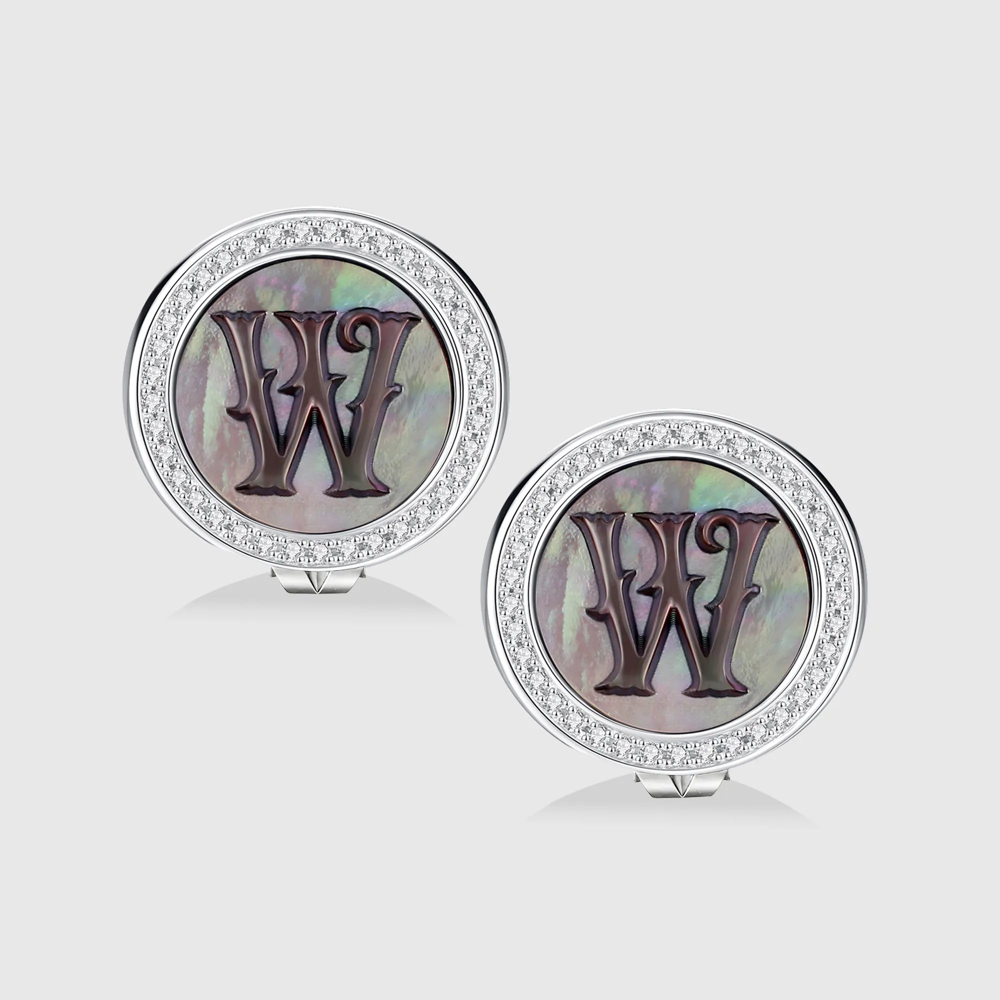 Initial W Stud Earring – Silver & Mother of Pearl