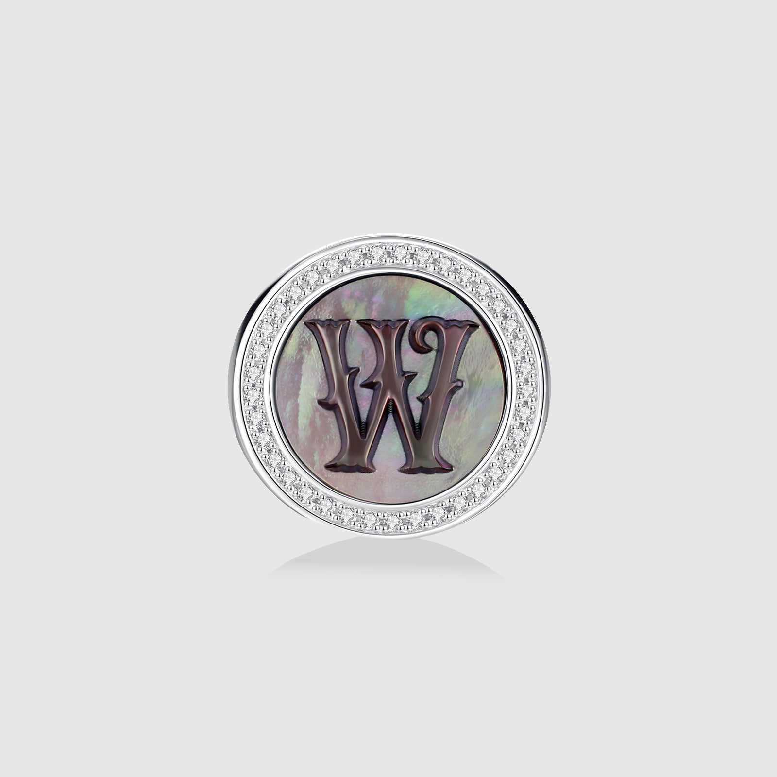 Initial W Stud Earring – Silver & Mother of Pearl