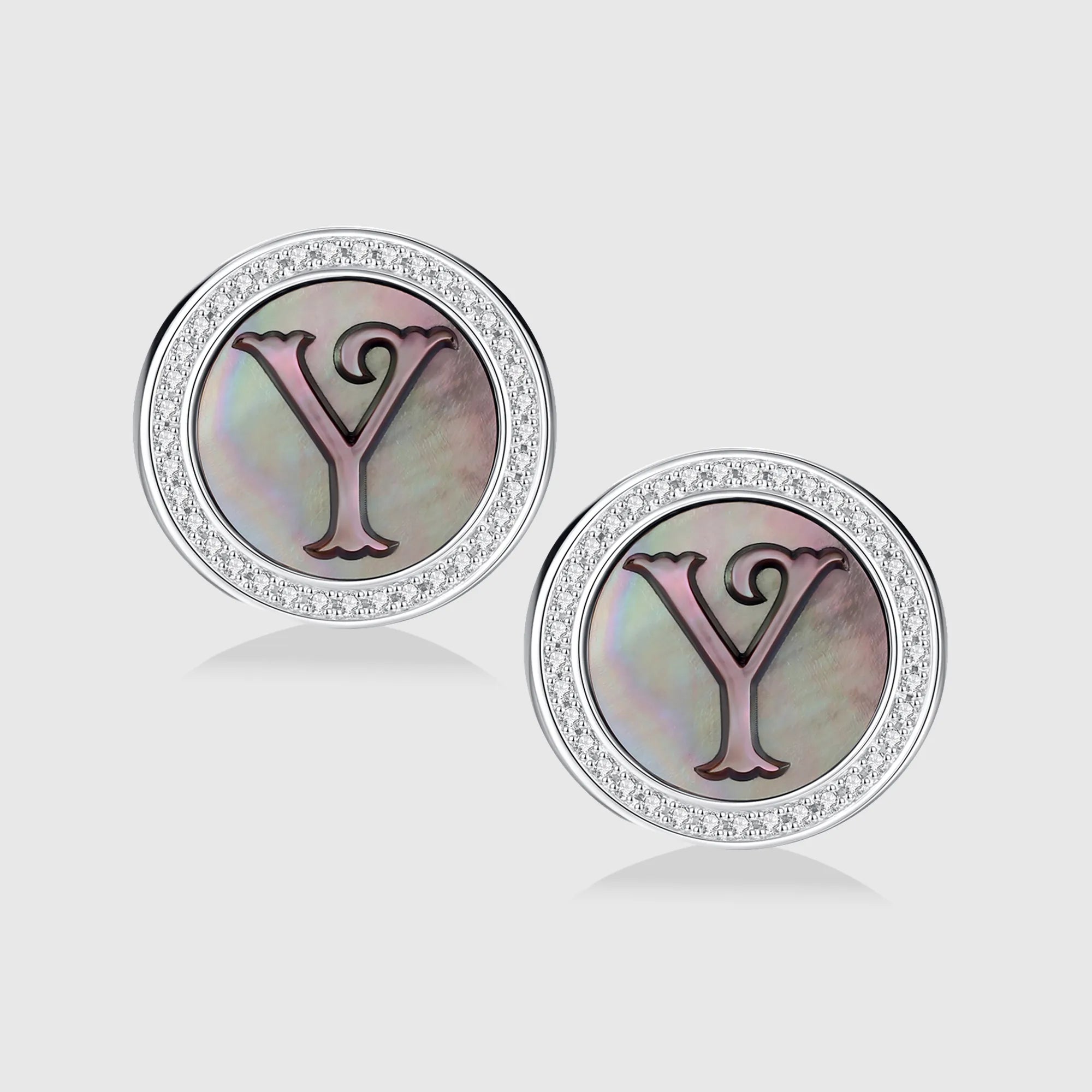 Initial Y Stud Earring – Silver & Mother of Pearl