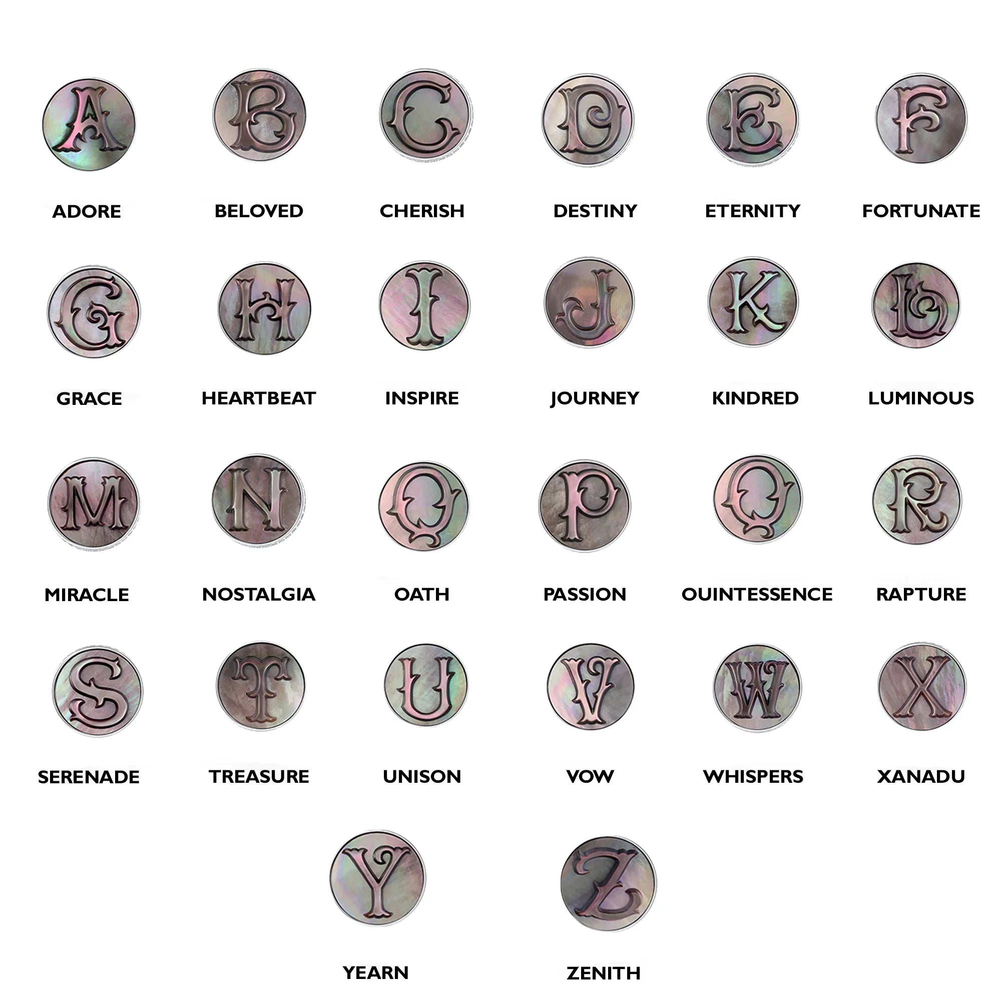 Personalized initial jewelry, shown on a 925 sterling silver