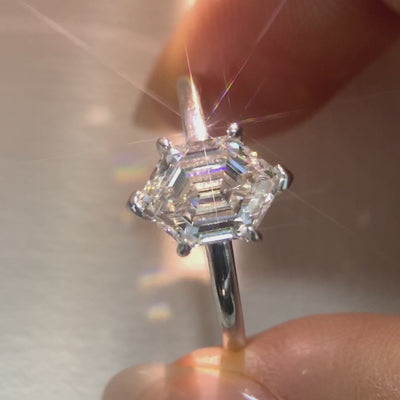 long hexagon diamond ring white gold 