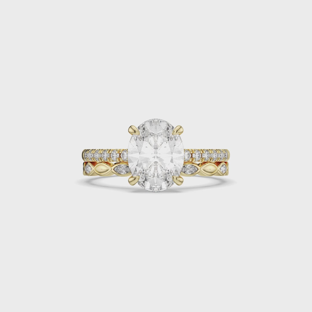 Glamorous Oval Diamond Ring with Double Row Band
