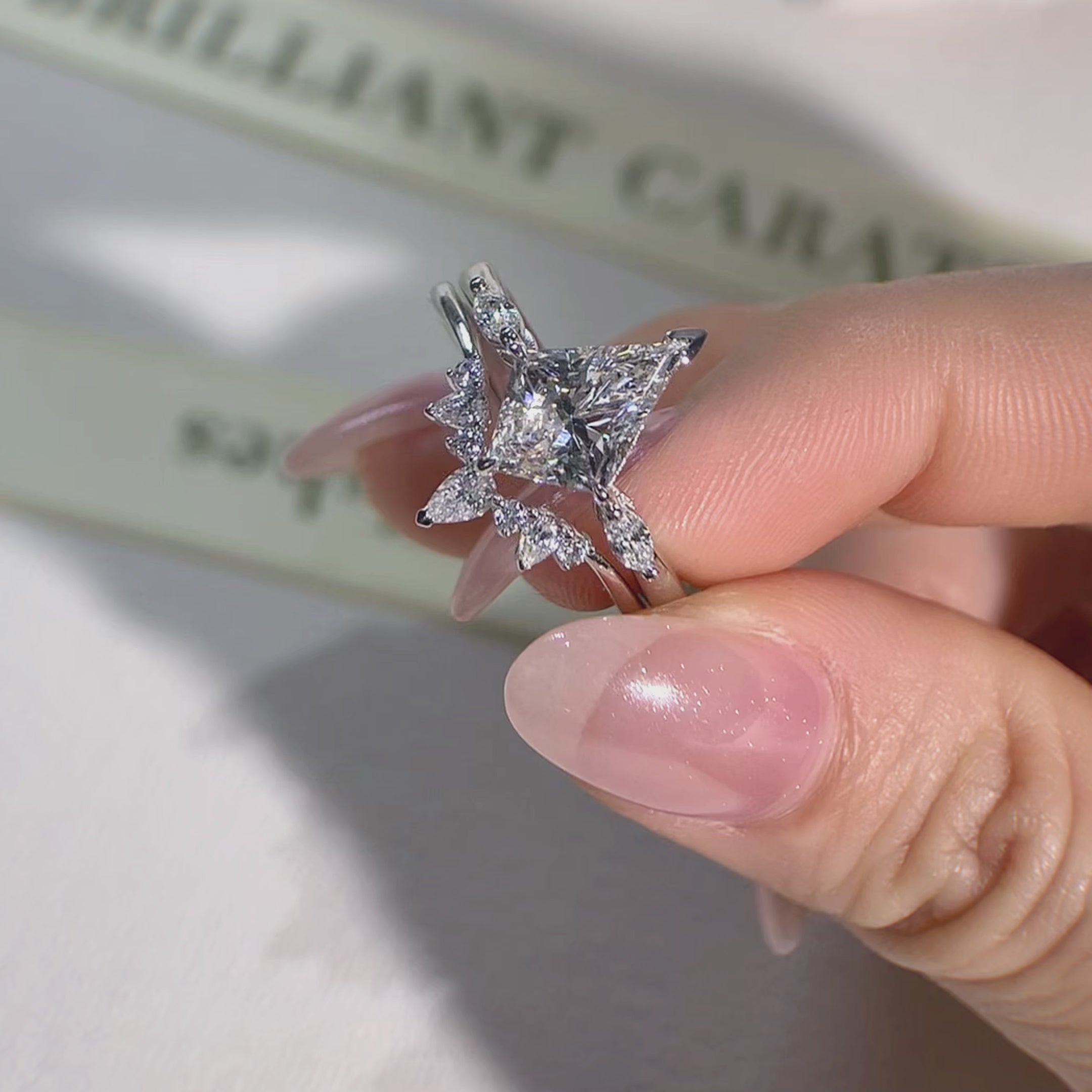NEXUS Kite Cut Three Stone Lab Diamond Bridal Set 2PCs