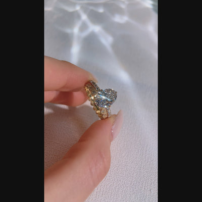 Oval Diamond Ring with vintage band 2pc stackable