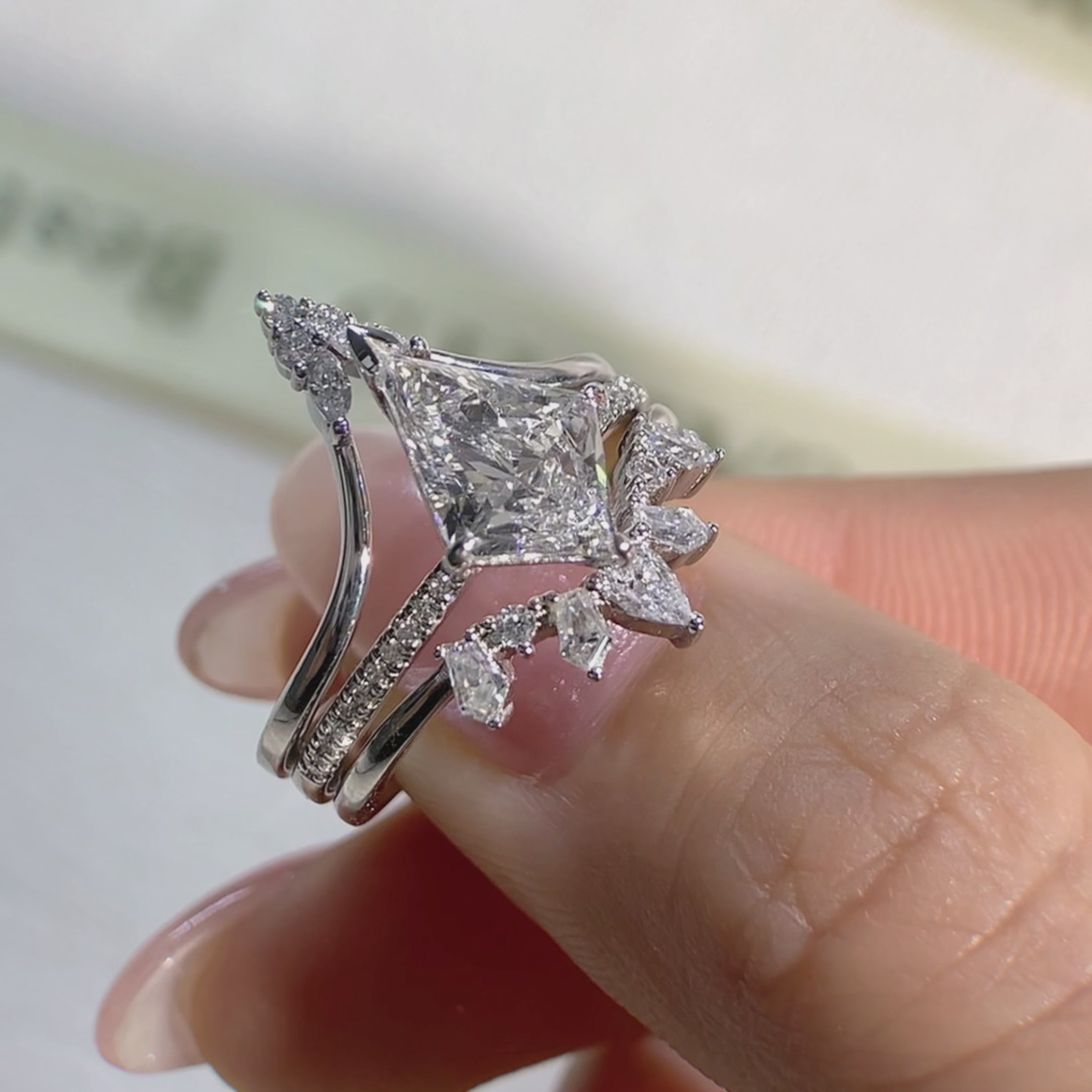 Kite Diamond Trio Ring Set Customizable 3-in-1 Engagement & Stacking Rings