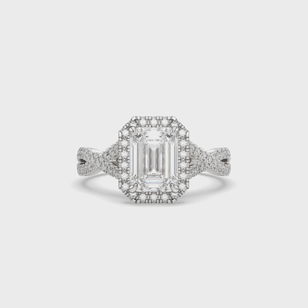 Emerald Halo Twist Band Lab Diamond Engagement Ring