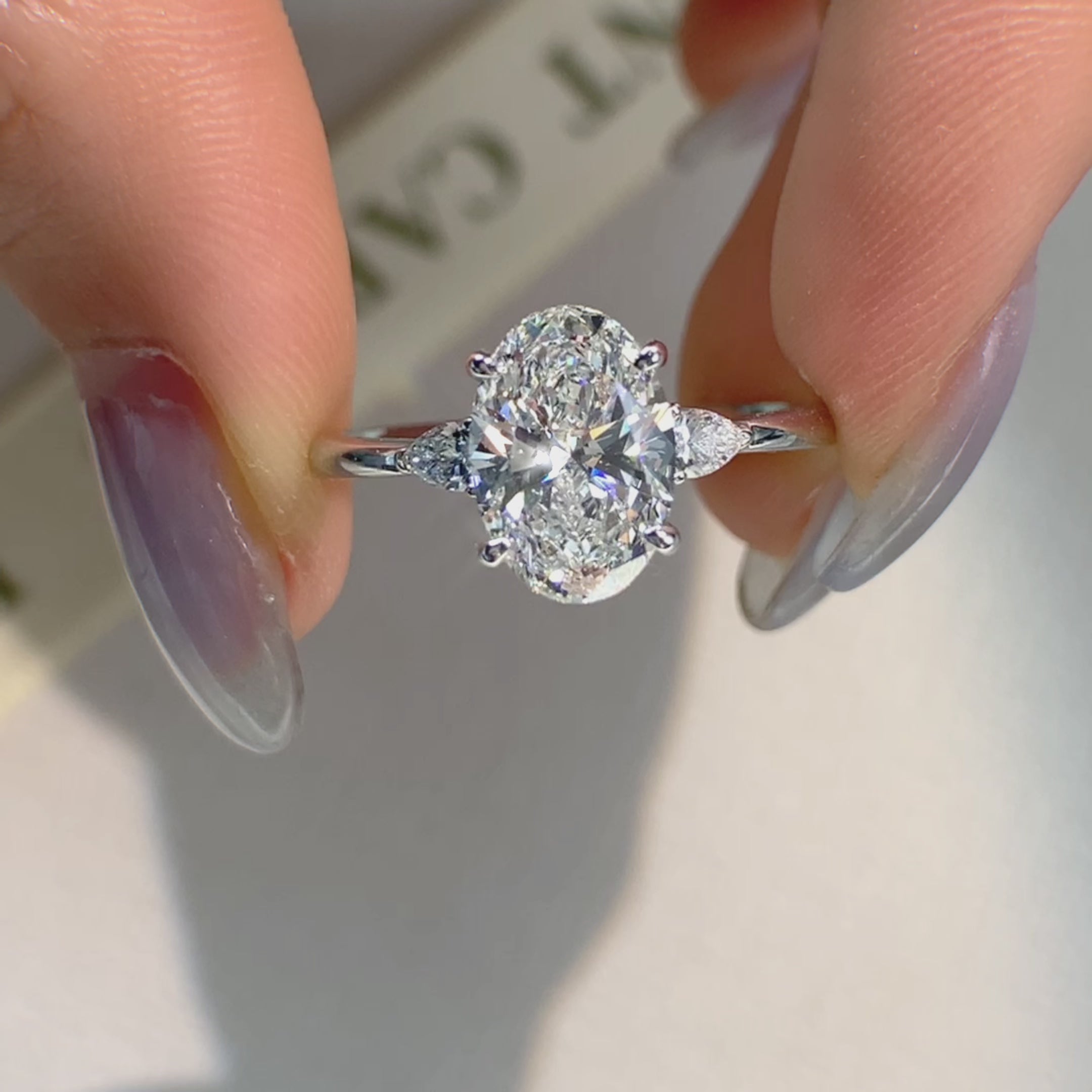 Oval Cut Three Stone Lab Diamond Engagement Ring