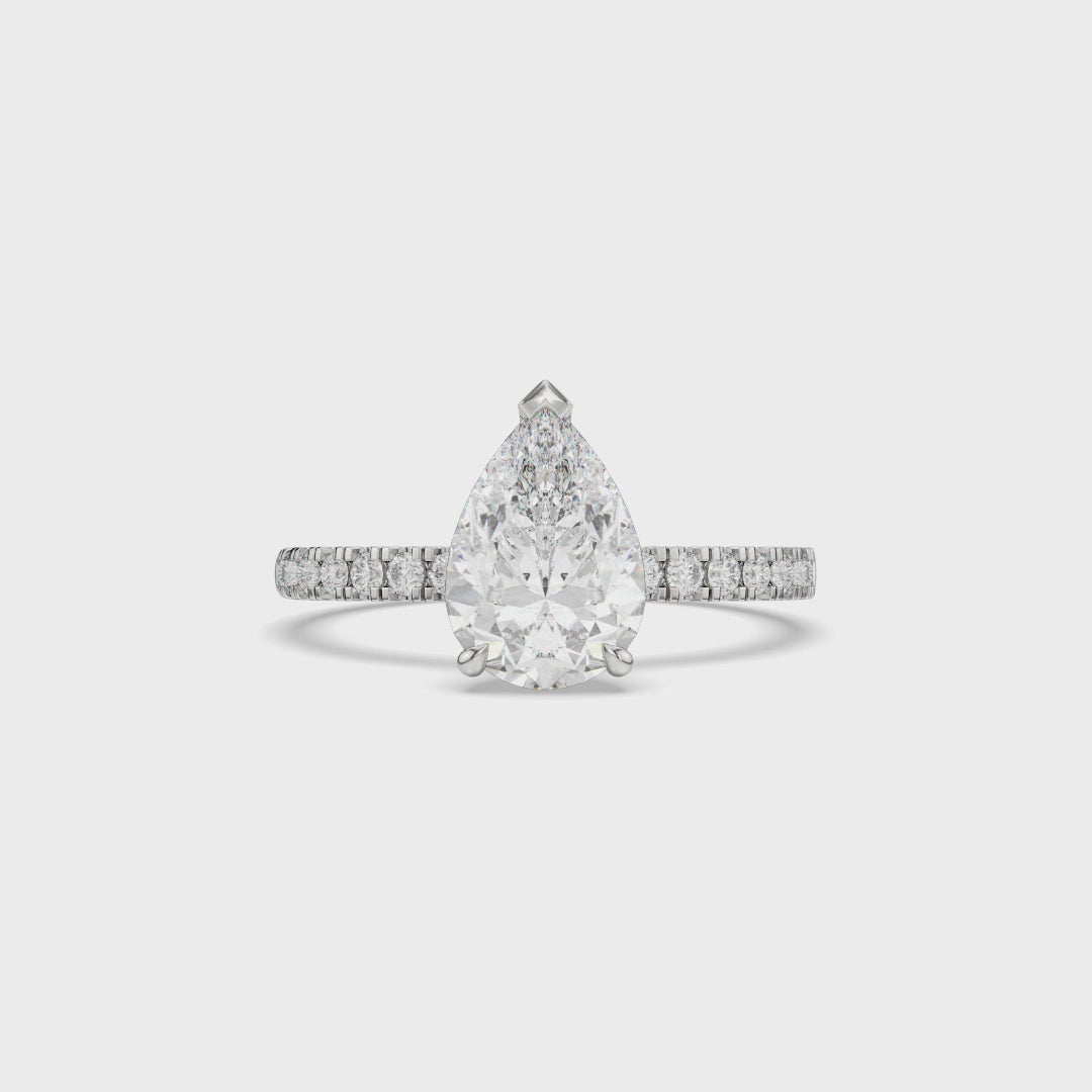 Pear-Shaped Lab-Grown Diamond Engagement Ring with Pavé Band