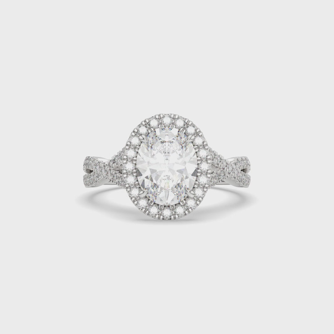 Oval Halo Twist Band Lab Diamond Engagement Ring