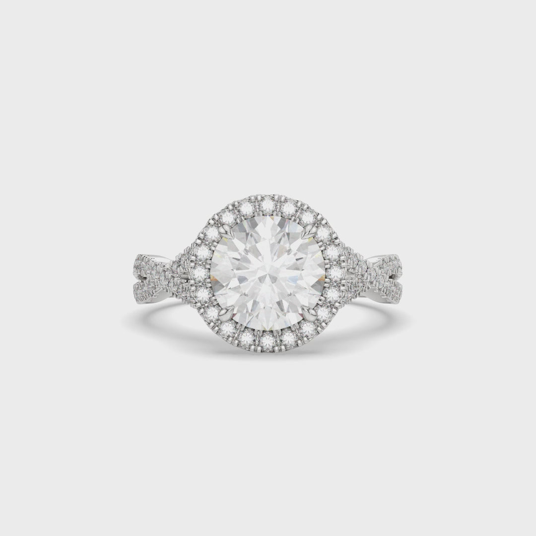 Round Halo Twist Band Lab Diamond Engagement Ring