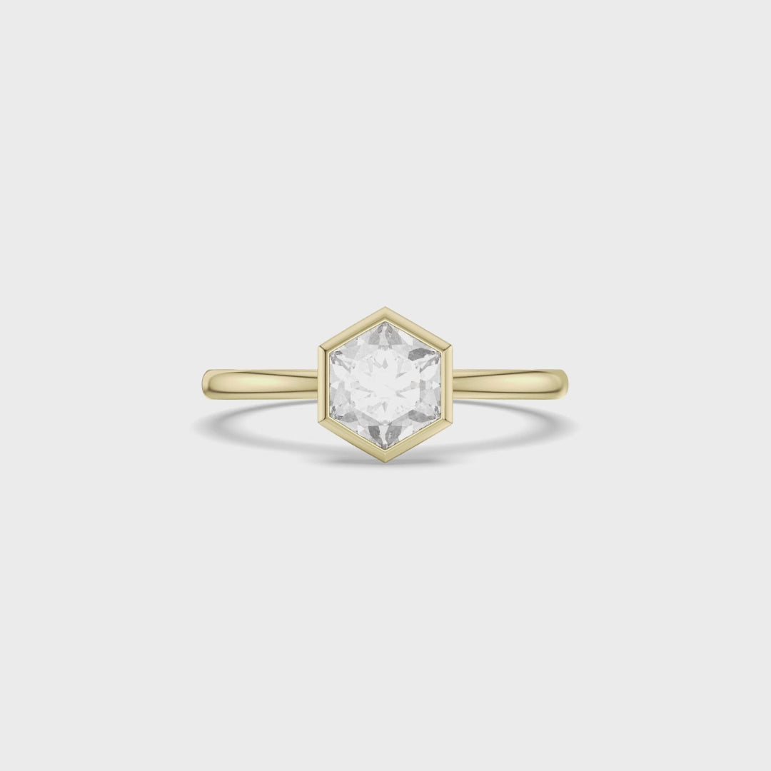 Hexagon Shape Bezel Engagement Ring