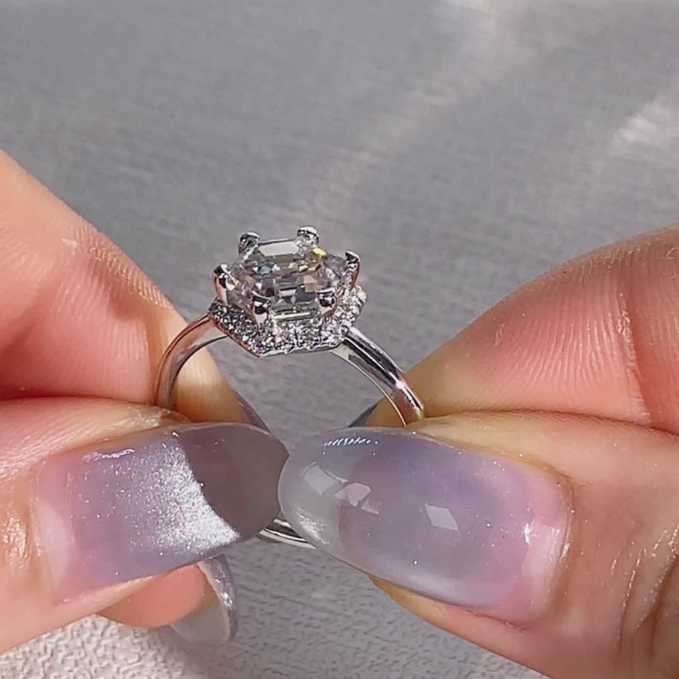 hexagon cut diamond ring with halo 