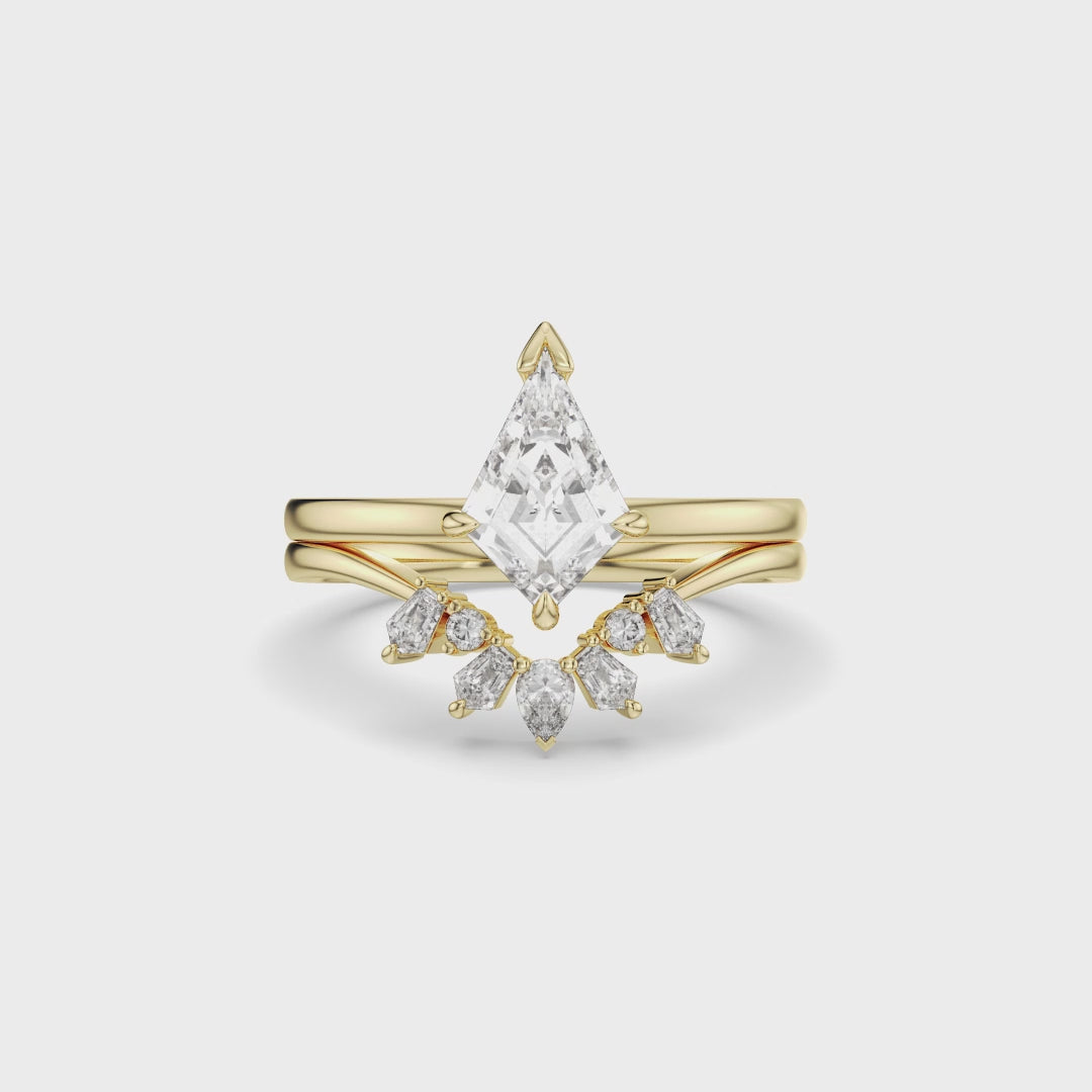 NEXUS Kite Cut Lab Diamond Regal Halo Bridal Set 2PCs