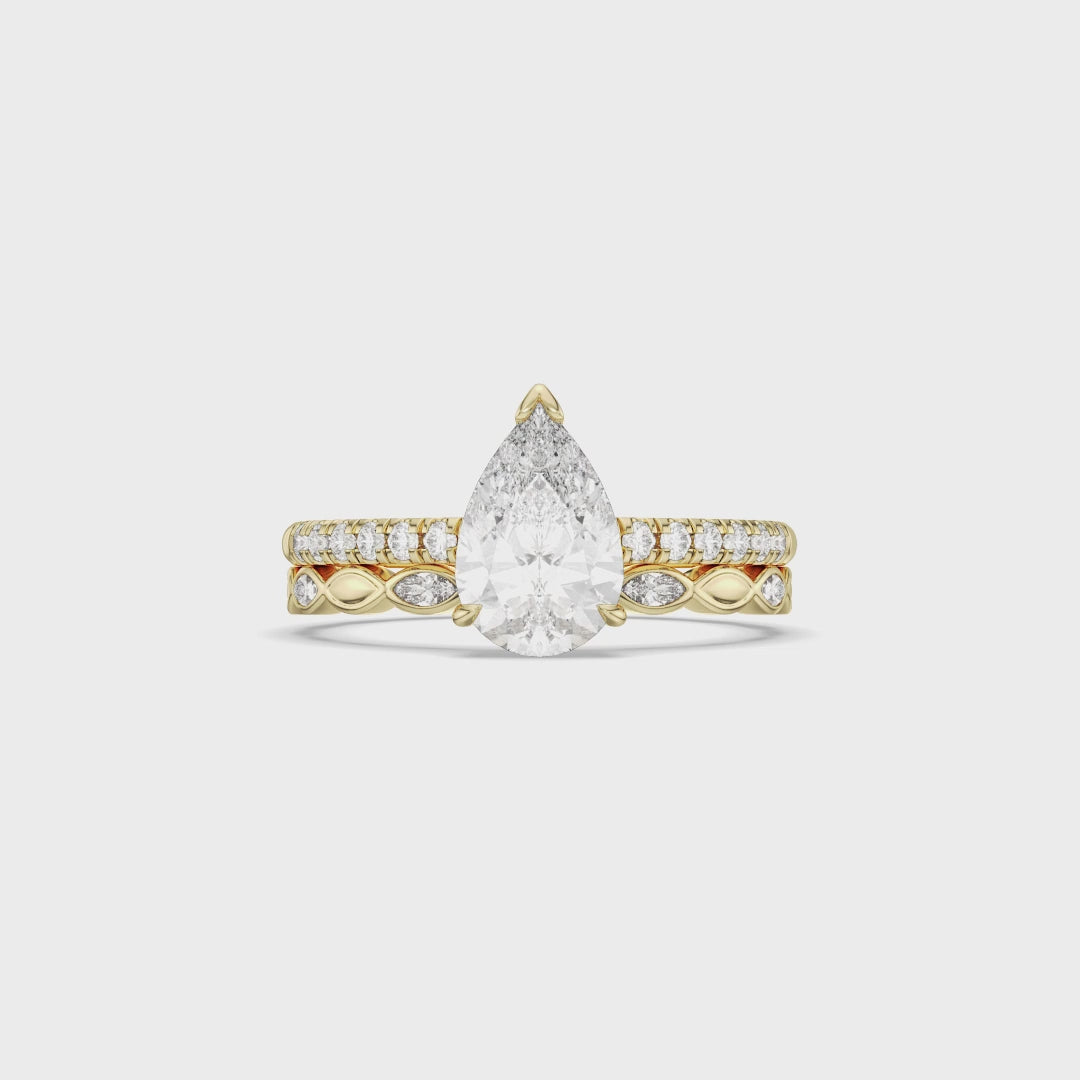 Pear Side Stone Engagement Ring with Marquise Diamond Band