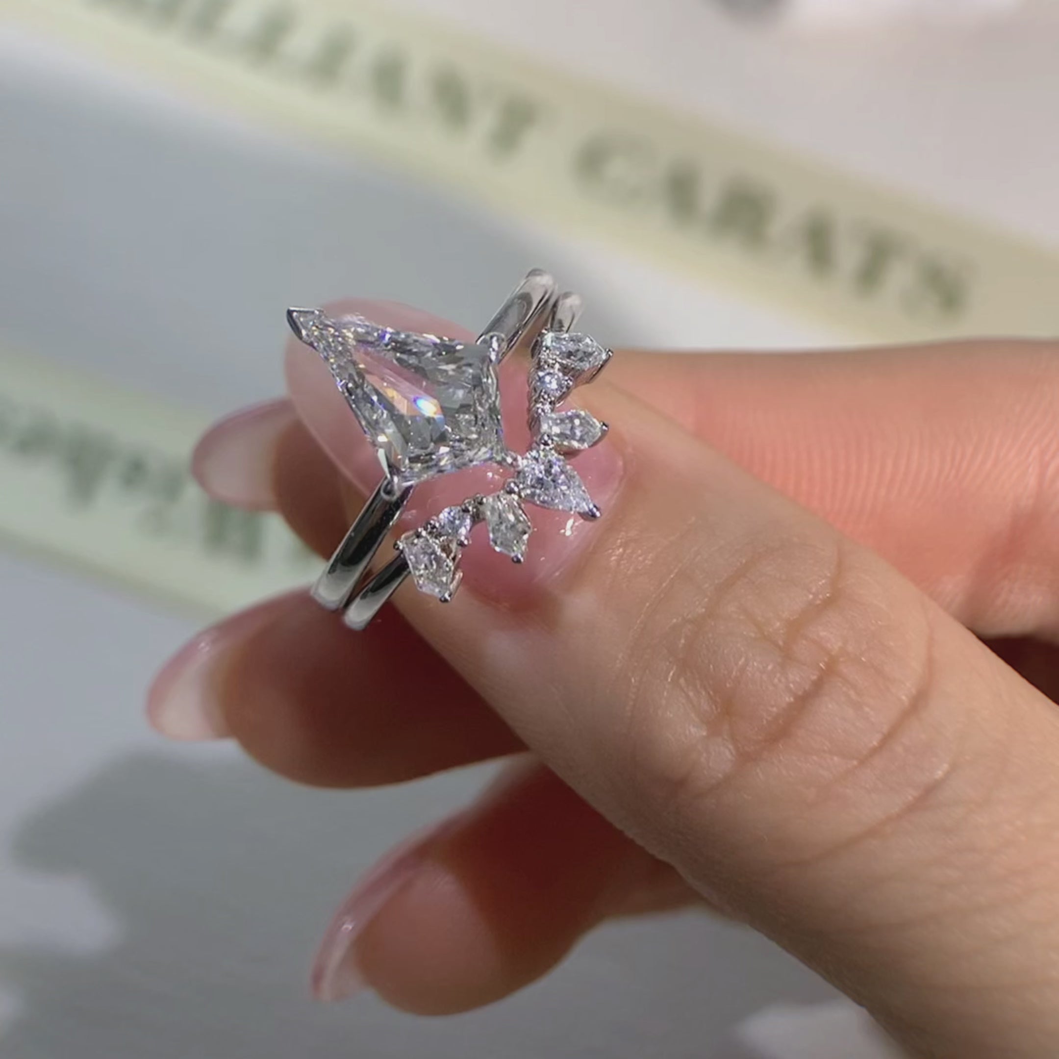 NEXUS Kite Cut Lab Diamond Regal Halo Bridal Set 2PCs