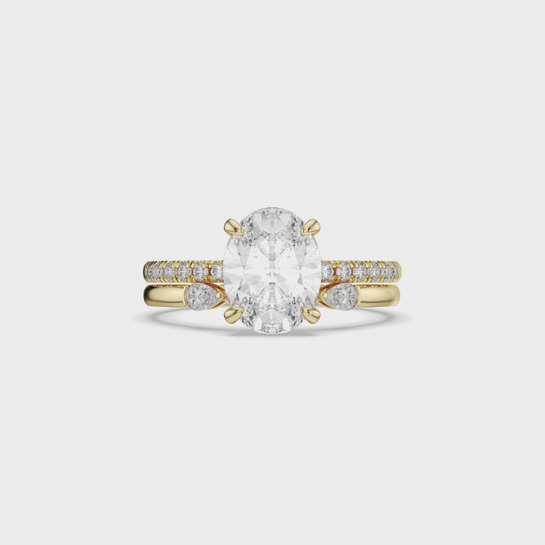 Oval Cut Engagement Ring with Accent Diamonds 2PCs