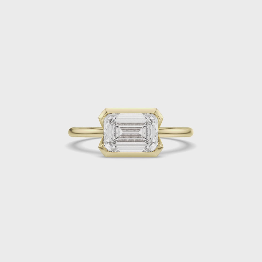 East and West Emerald Cut Diamond Engagement Ring