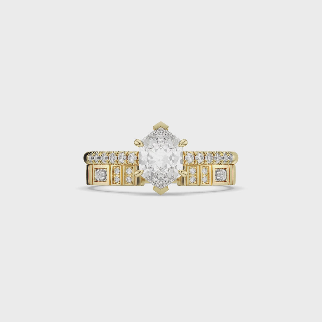 Hexagon Cut Bridal Set with Geometric Pavé Diamond Band