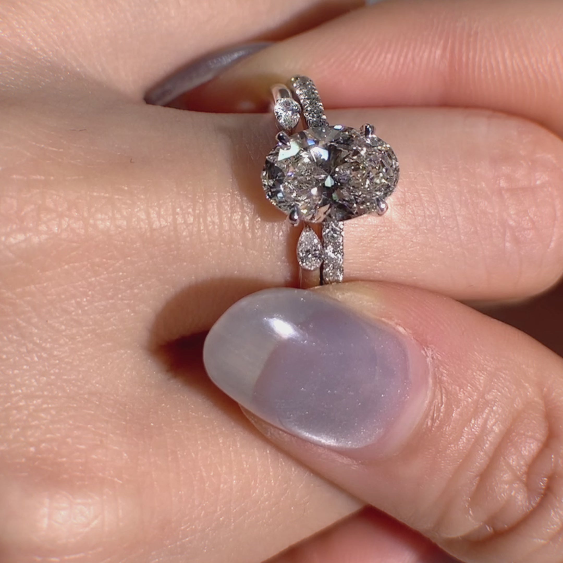 Oval Cut Engagement Ring with Accent Diamonds 2PCs