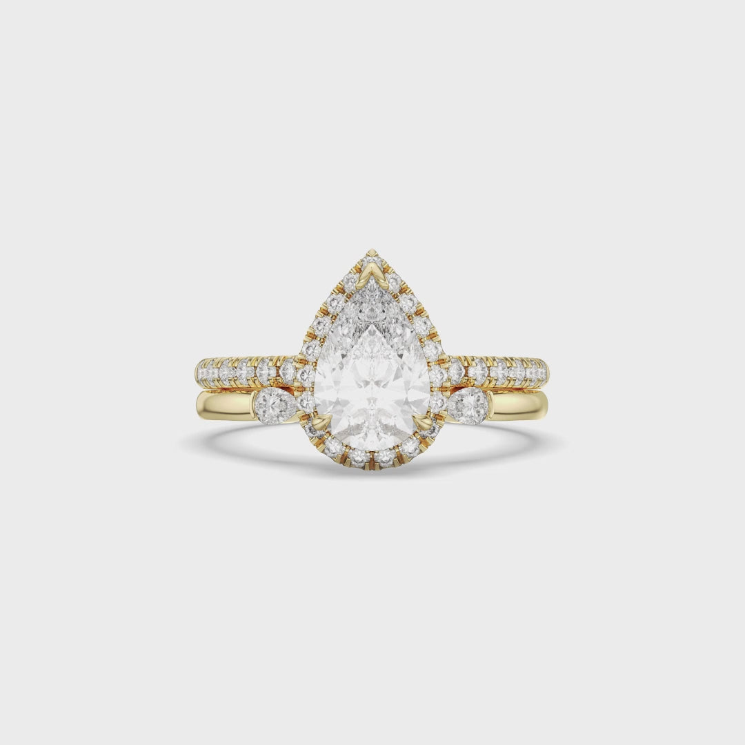Pear Halo Engagement Ring with Diamond Band Bridal Set