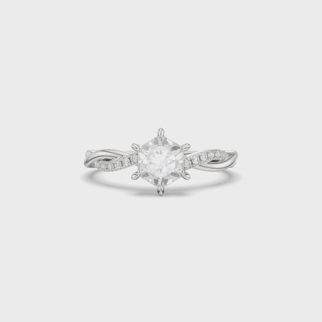 Hexagon Twist Band Elegant Movement Engagement Ring