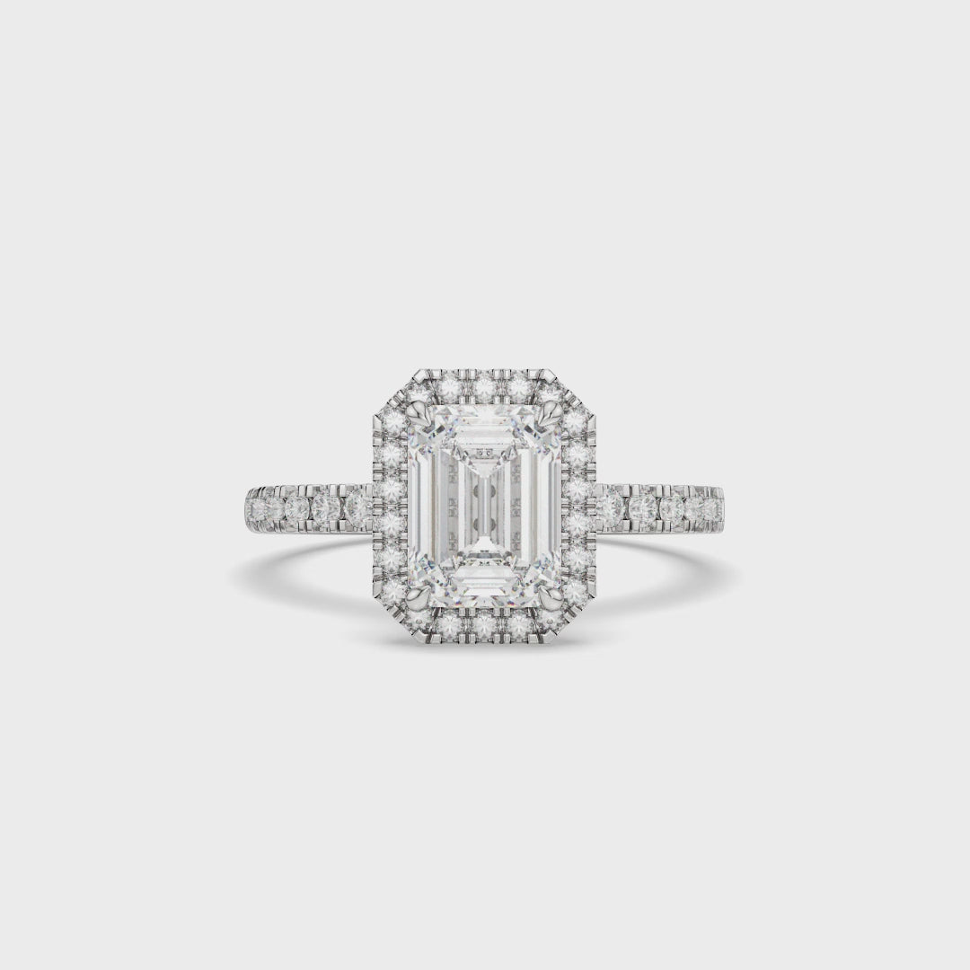 Emerald Halo Pavé Band Lab Diamond Engagement Ring