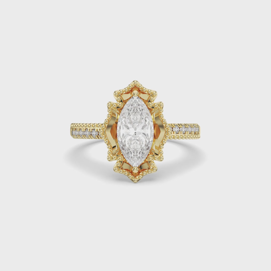Bague en diamant marquise de style baroque de 1,0 ct