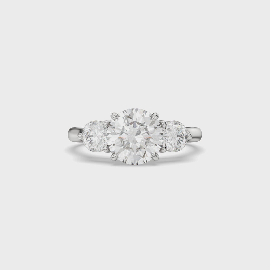 Round Cut Three Stone Lab Diamond Engagement Ring