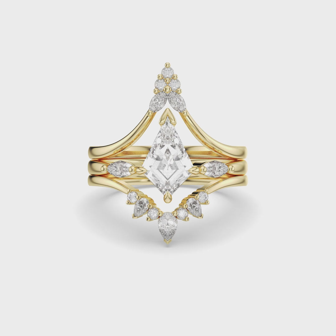 NEXUS Kite Cut Lab Diamond Crown Trio Bridal Set 3PCs