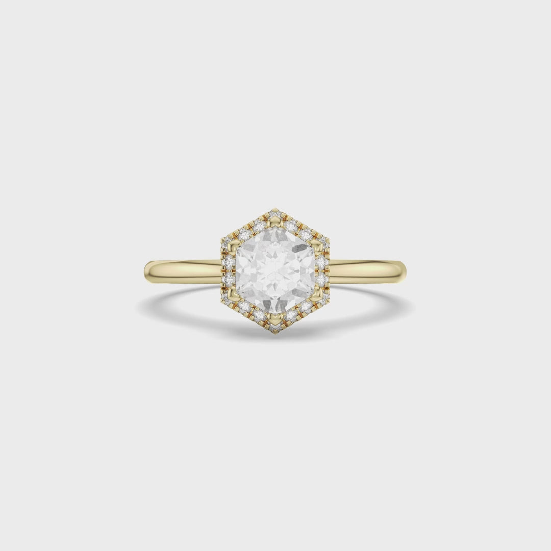 Hexagon Halo Brilliant Engagement Ring