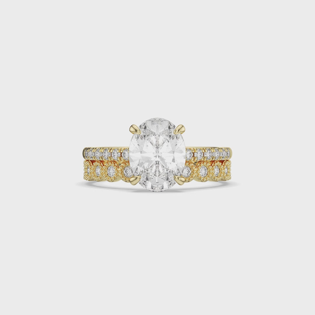 Oval Cut Radiant Diamond Ring with pavé 2PCs