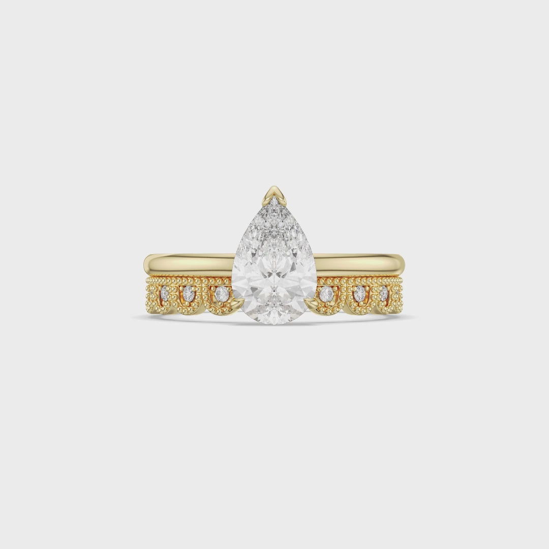 Pear Cut Engagement Ring with Diamond Crown Band