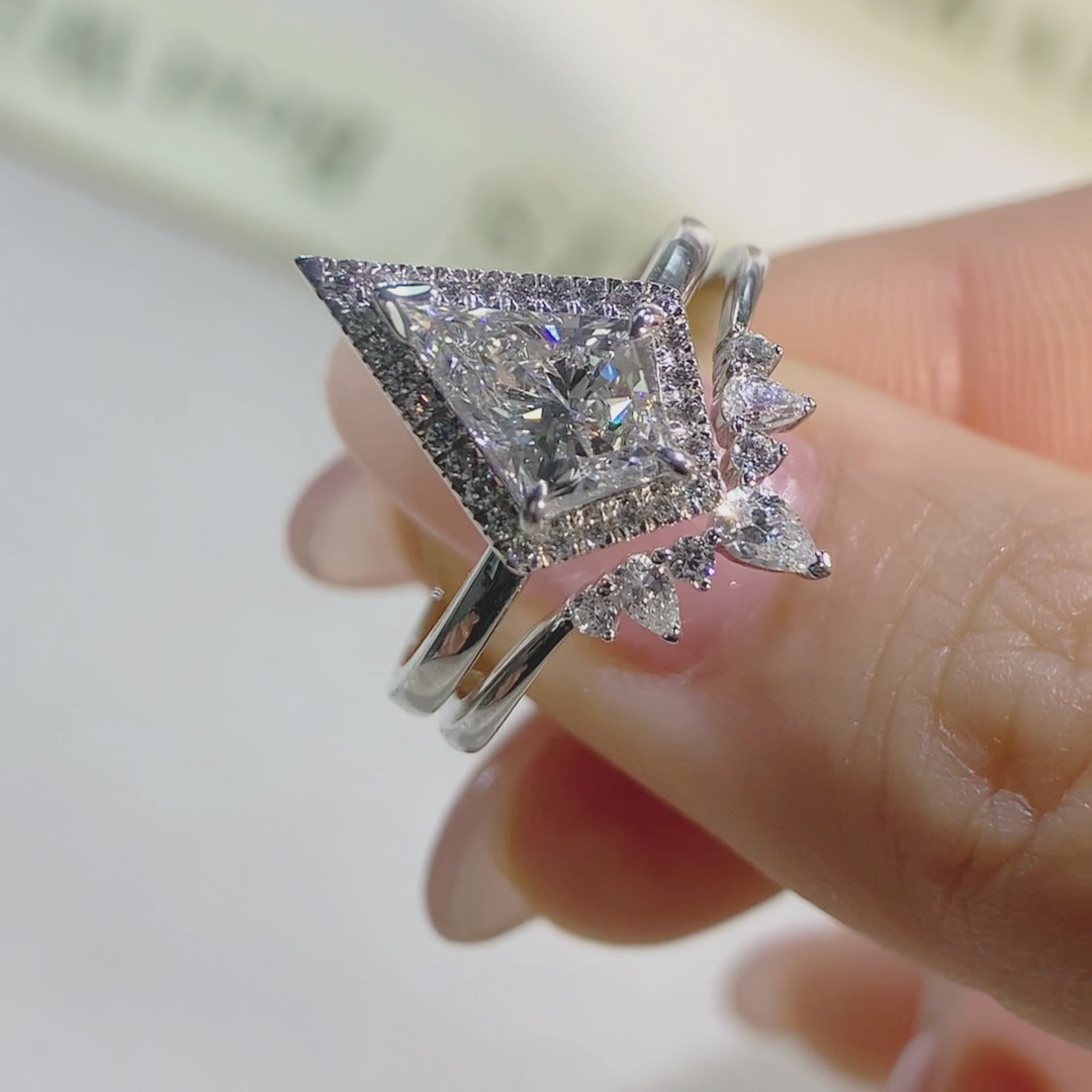NEXUS Kite Cut Lab Diamond Halo Engagement Ring Set 2PCs